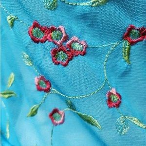 Victoria’s Secret Blue and pink with velvet accent embroidered flowers neglige